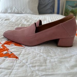 By Far Blush Suede Square Toe Pump Heel Loafers 37 6.5 7